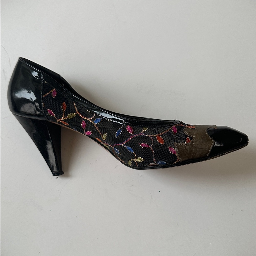 Roberto Cavalli Black and Gold Embroidered Heels